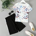thumbnail image 2 of PatPat Summer Boys Clothes 2 Piece Kid Boy Painting Print Short Sleeve Graphic Tee and Shorts Set, White, 5-6 Years, 2 of 5