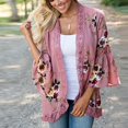 thumbnail image 2 of Womens Autumn Lace Floral Kimono Open Front Cardigan Fashion Casual 3/4 Sleeve Hollow Ruffle Loose Tops Blouses, 2 of 7