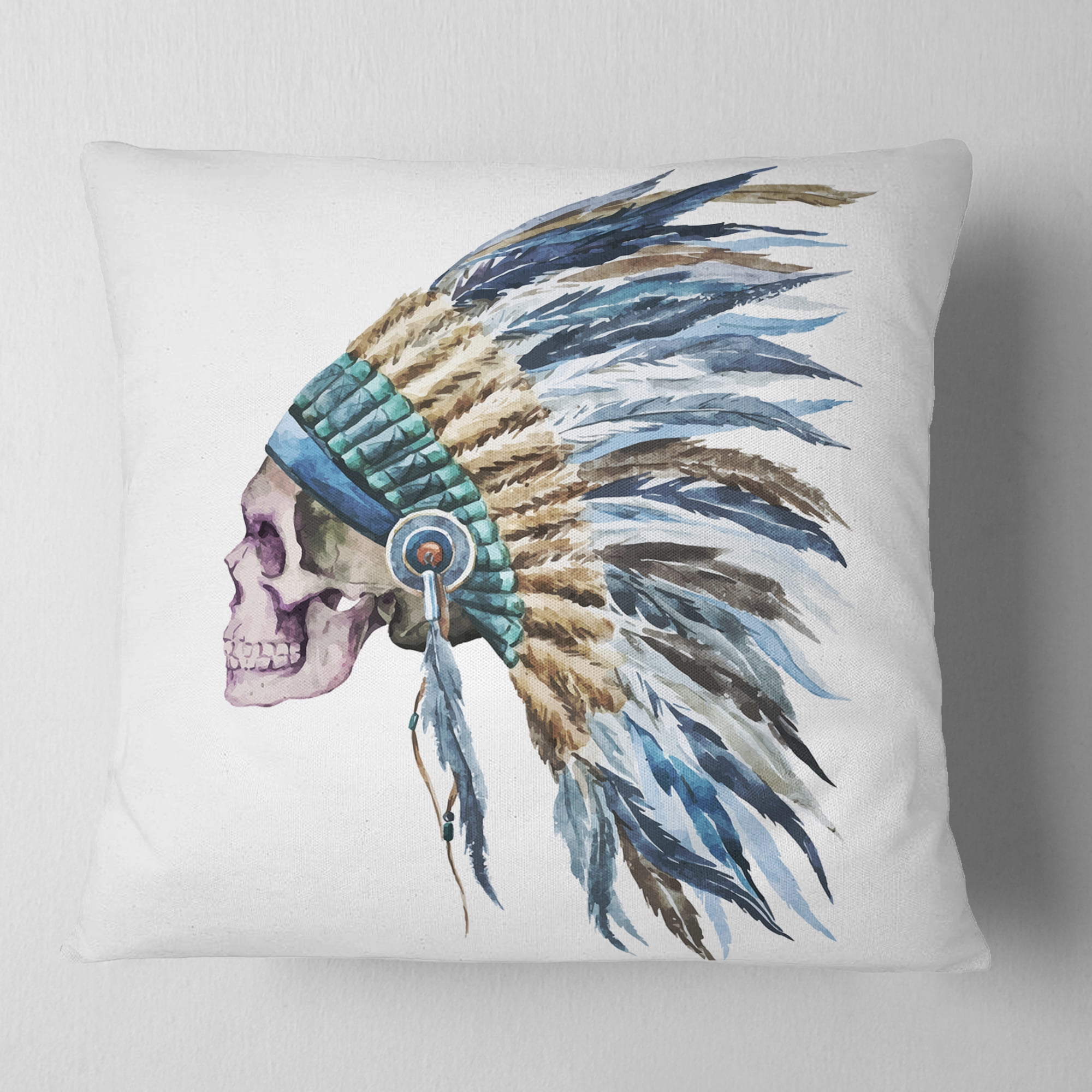 Designart American Native Hat and Skull - Abstract Throw Pillow - 16x16