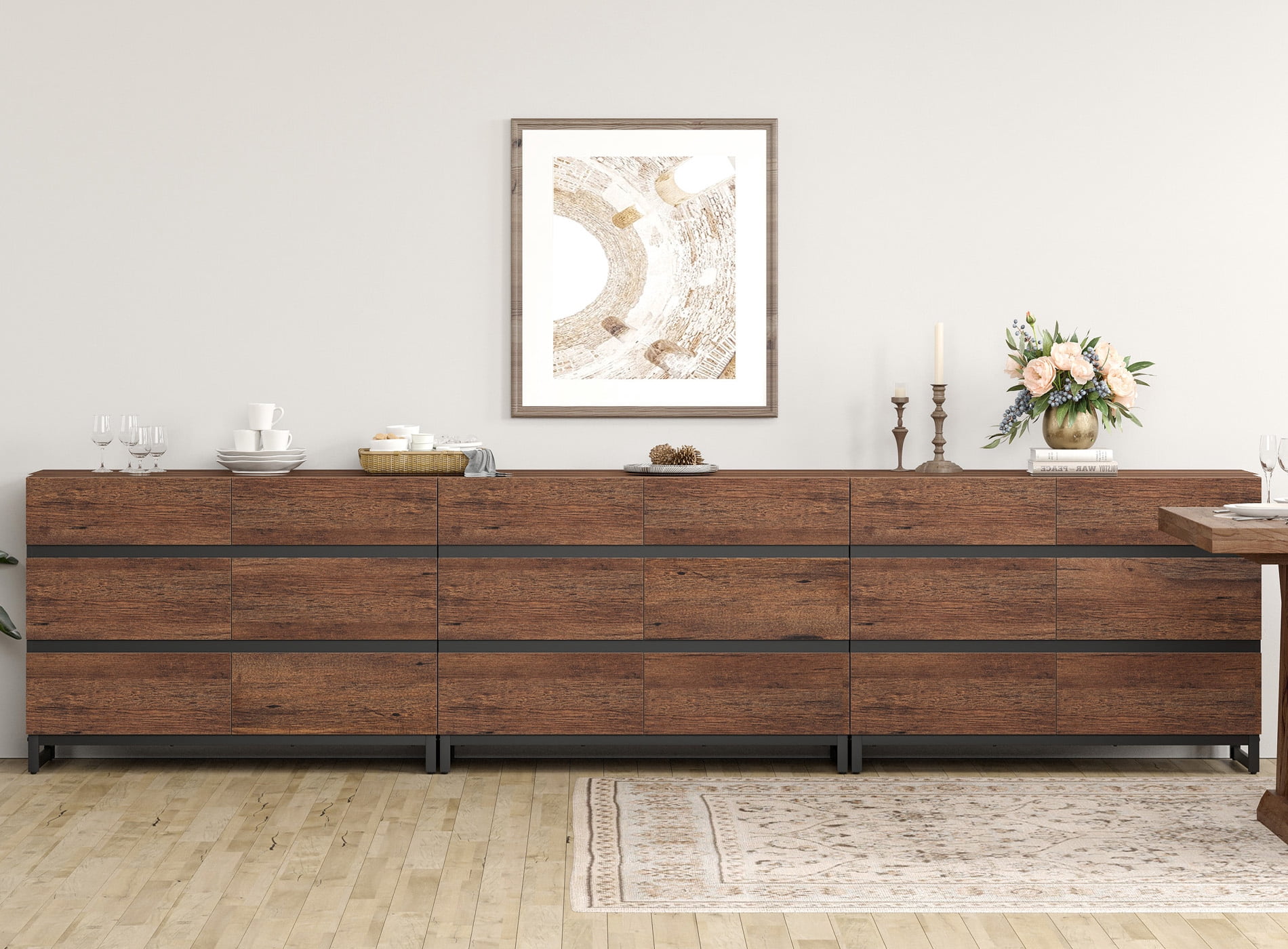 3 PCS Dresser For Bedroom, Closet Organizers And Storage With 18 Drawers, Chest Of Drawers With Metal Base, Modern Wood Dresser,Brown
