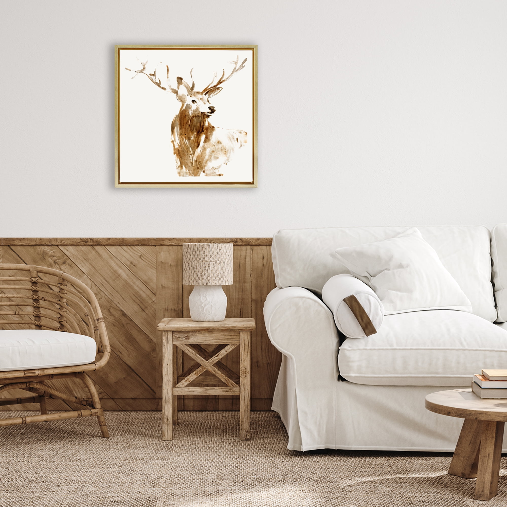 Stupell Industries Deer Portrait Head Shot Gold Framed Floater Canvas Wall Art, design by Lorenzo Collective