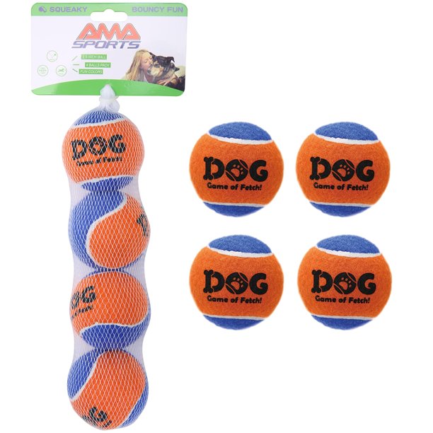 Pelotas de tenis para perro AMA SPORT de 2,5" con chirriador, pack de 4