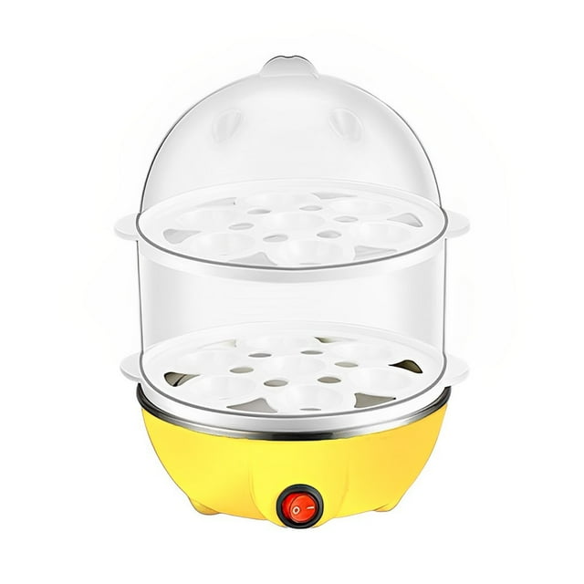 Billuyoard Caldera de 7 huevos, olla eléctrica de calentamiento rápido para huevos, cazador furtivo portátil de doble capa, herramientas de Electrodomésticos Amarillo/Doble Capa