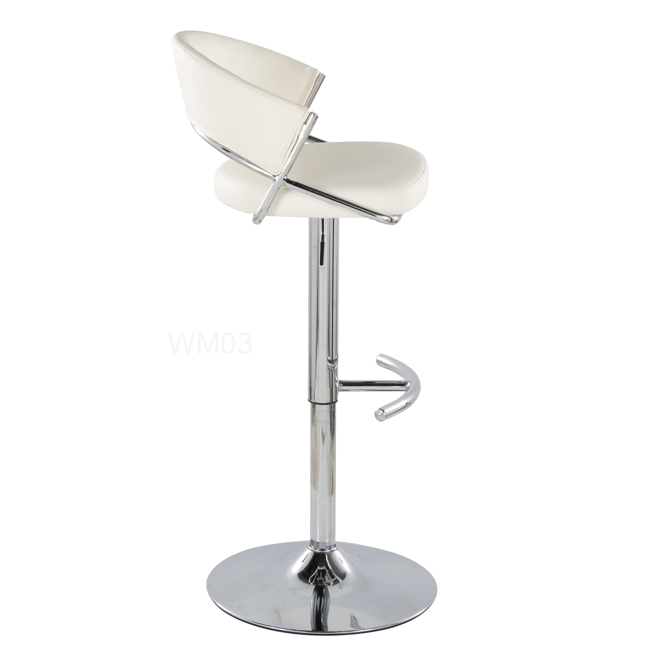 Modern Swivel Bar Stools Set of 2, White PU Leather Adjustable Height Chair with Chrome Footrest