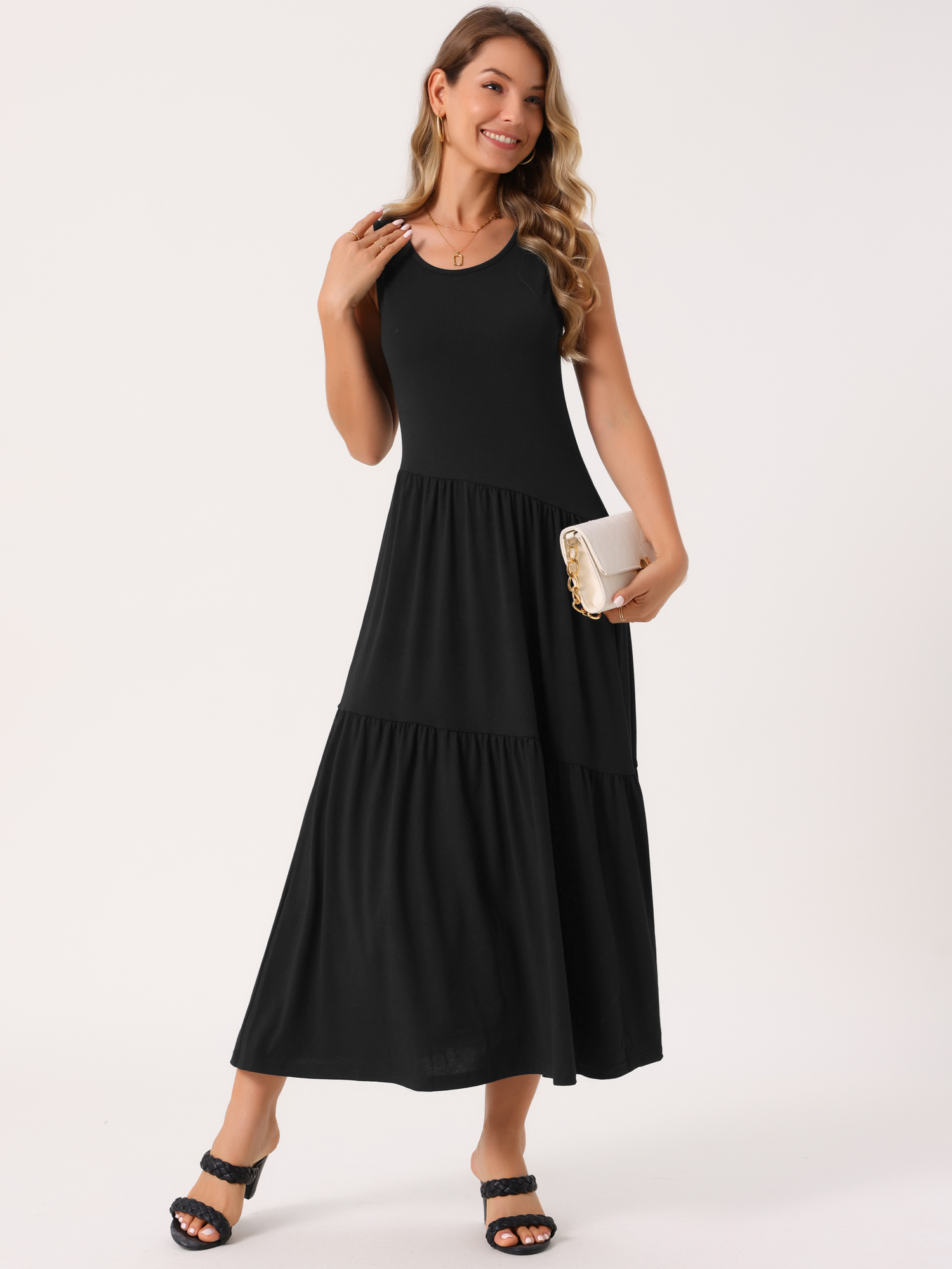 DARING DIVA Summer Casual Sleeveless Crewneck Maxi Dress L Black