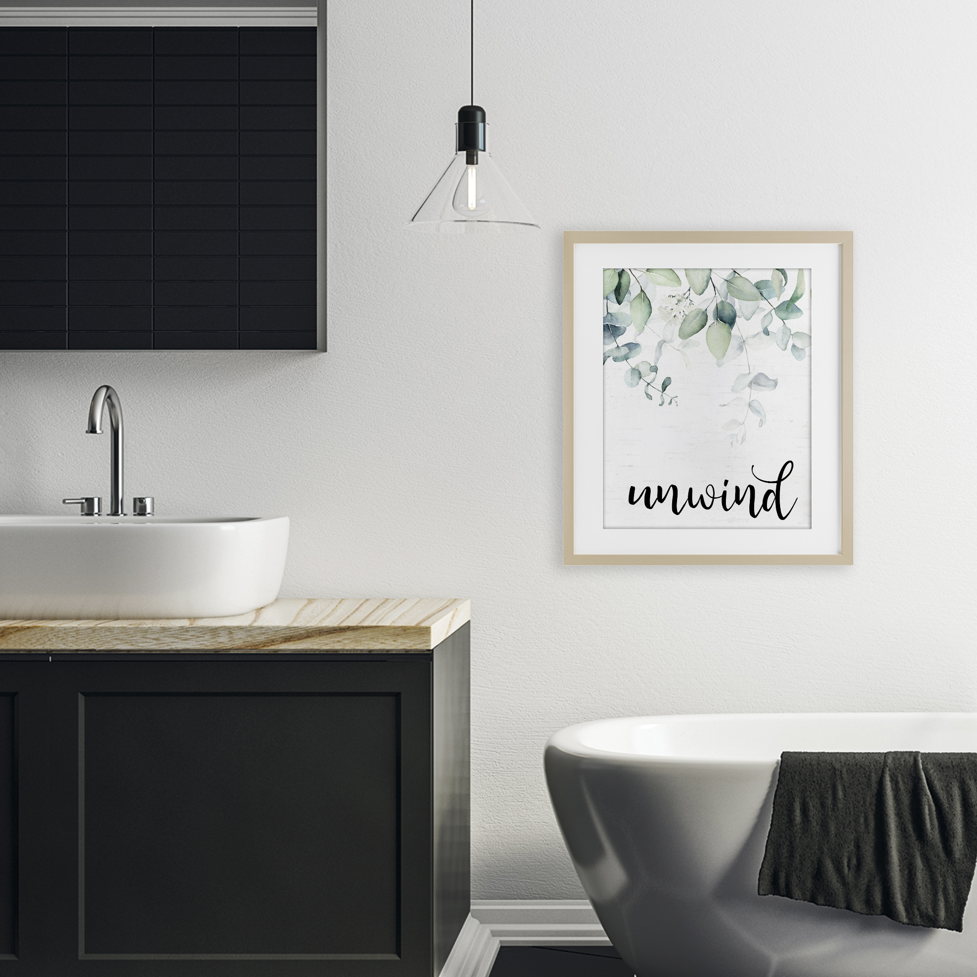 Unwind Leafy Herbs Birch Framed Print Under Glass, design by Lettered and Lined
