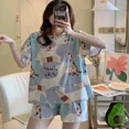 thumbnail image 2 of Conjunto de ropa de dormir holgada de manga corta con cuello redondo para mujer, ropa cómoda para el hogar de talla grande con estampado de dibujos animados, ligera para verano, 2 of 5