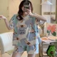 thumbnail image 2 of Conjunto de ropa de dormir holgada de manga corta con cuello redondo para mujer, ropa cómoda para el hogar de talla grande con estampado de dibujos animados, ligera para verano, 2 of 5