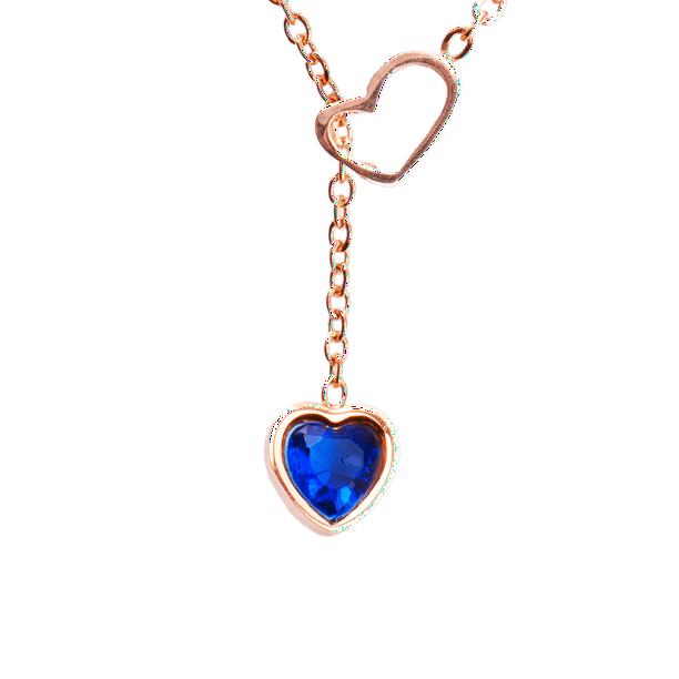 Collar de Corazón para Mujer con Dije de Cristal Azul Zafiro LuckyLy, Acero Inoxidable, Modelo Gema rosa UNITALLA