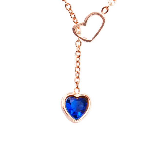 Collar de Corazón para Mujer con Dije de Cristal Azul Zafiro LuckyLy, Acero Inoxidable, Modelo Gema rosa UNITALLA
