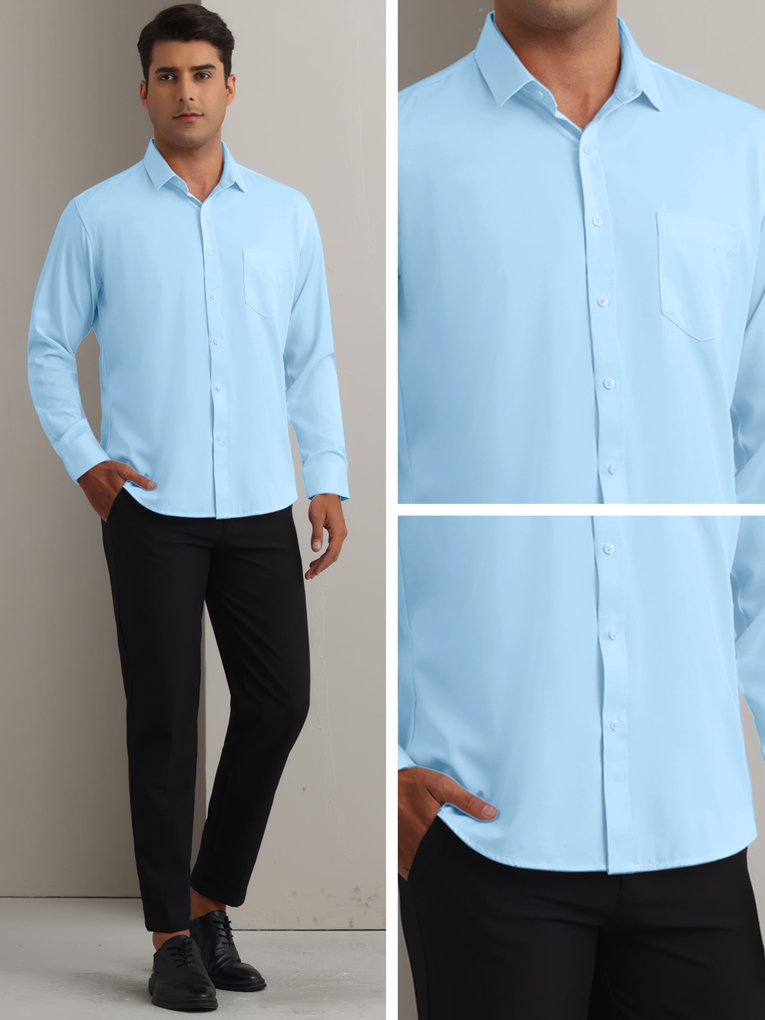 Unique Bargains Men's Long Sleeve Regular Fit Business Button Down Formal Shirt S Blue