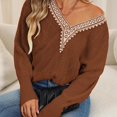 thumbnail image 4 of Antinious Blouses for Women Dressy Casual Hollowed Out Sweater V Neck Wing Sleeve Slim Tops,Fall Winter Going Out Tops for Women,Sweatshirt for Women,Coffee,XL, 4 of 5