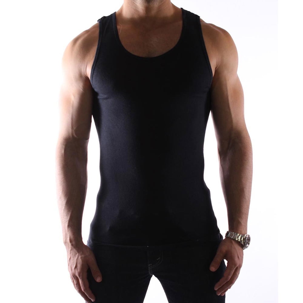 Big&Tall Mens 100% Cotton A-Shirt Top Quality Muscle Ribbed Wife Beater/Tank Top 