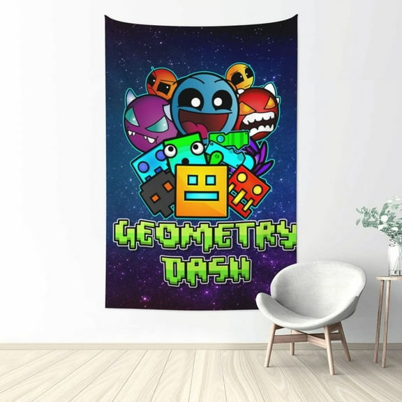 Geometry Dash Tapestry Wall Hanging Home Decoration Wall Blanket Dormitory Living Room Bedroom Backdrop Poster( 60x40inch)