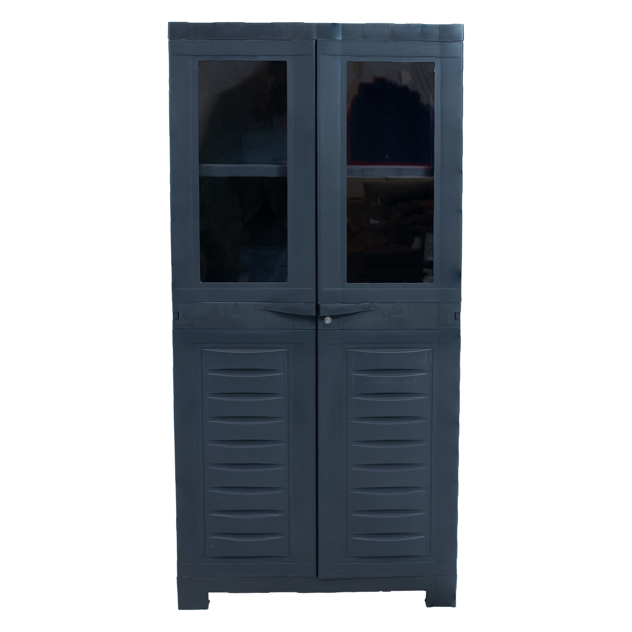 Sunnydaze Lockable Adjustable 48.75" Plastic 3-Shelf Freestanding Garage Storage Cabinet, Charcoal