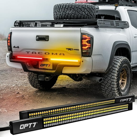 OPT7 Redline Parlux Triple Row LED Tailgate Light Bar for 05-23 Tacoma Sequential Amber Turn Signal