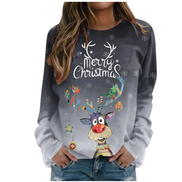 Sudadera Navideña Con Cuello Redondo Para Mujer, Camiseta Holgada Estampada A La Moda, Blusa de Manga Larga, Tops Informales Odeerbi ODB194552