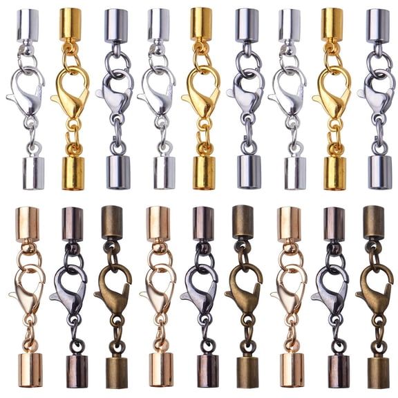 36pcs  6 Colors Alloy Leather Cord Ends Lobster Claw Clasp Cord Necklace End Caps in