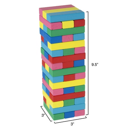 Classic Wooden Blocks Stacking Game with Colored Wood and Carrying Bag for Indoor and Outdoor Play by Hey! Play!
