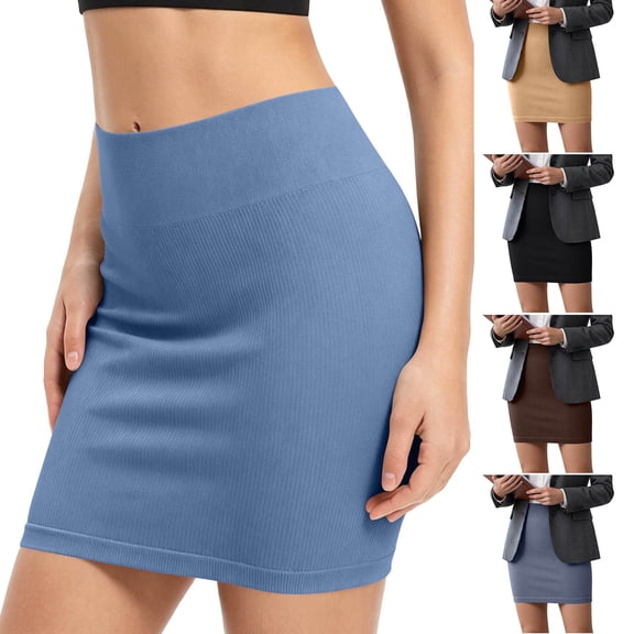 Women's Basic Elastic High Waist Bodycon Pencil Skirt Casual Ribbed Knit Short Skirt Fashion Streetwear Light Blue XL(XL)