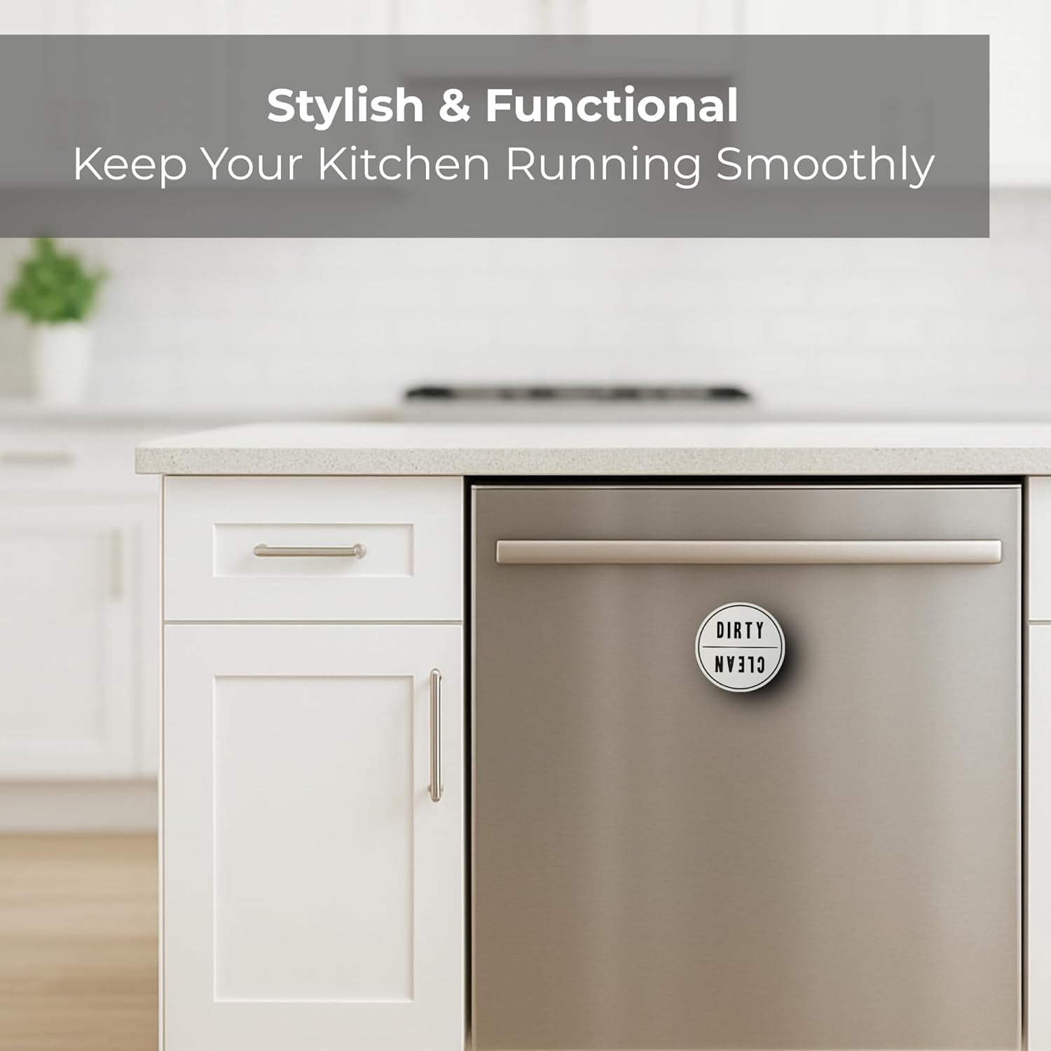 Clean Dirty Dishwasher Magnet Sign | Stylish and Functional Kitchen Decor Sign | Strong Non-Scratching Magnet on back | Easy to Use with a Rotatable Design that is Easy to Read | Measures 3x3 Inches