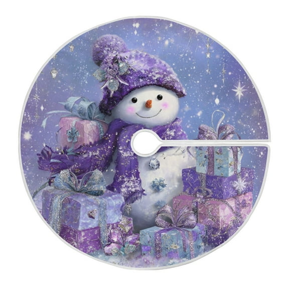 RMDQTR Festive Christmas Tree Skirt35.4x35.4in - Holiday Home Decor for Xmas Party Cute Purple Snowman