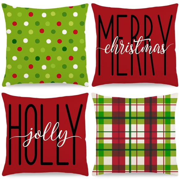 Fundas de Almohada Feivando Navidad 45x45cm Cuadro Rojo y Verde