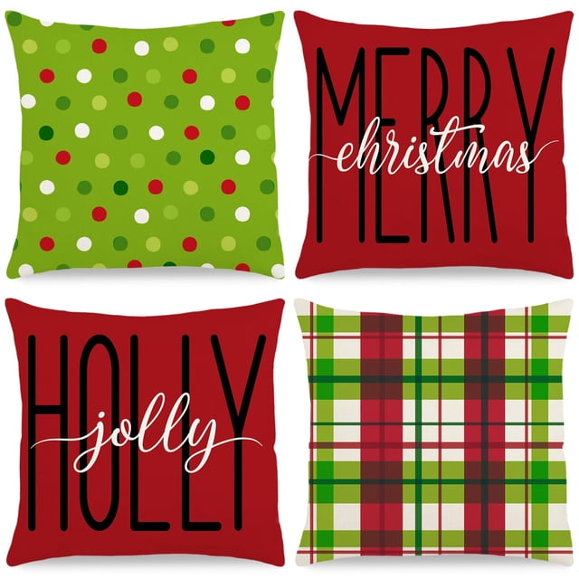 Fundas de Almohada Feivando Navidad 45x45cm Cuadro Rojo y Verde