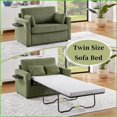 thumbnail image 2 of Twin Size Sleeper Sofa Loveseat – Corduroy Upholstery with Foldable Table, USB Ports & Storage | Green | Corduroy | Cushion Back | Square Arms, 2 of 26