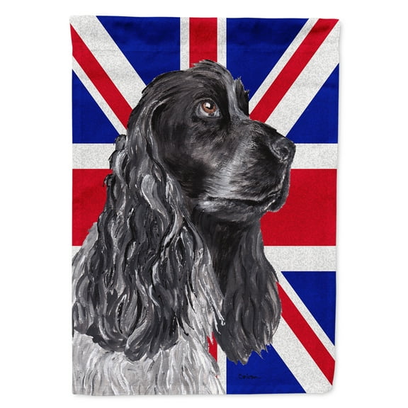 Black Cocker Spaniel with English Union Jack British Flag House Flag