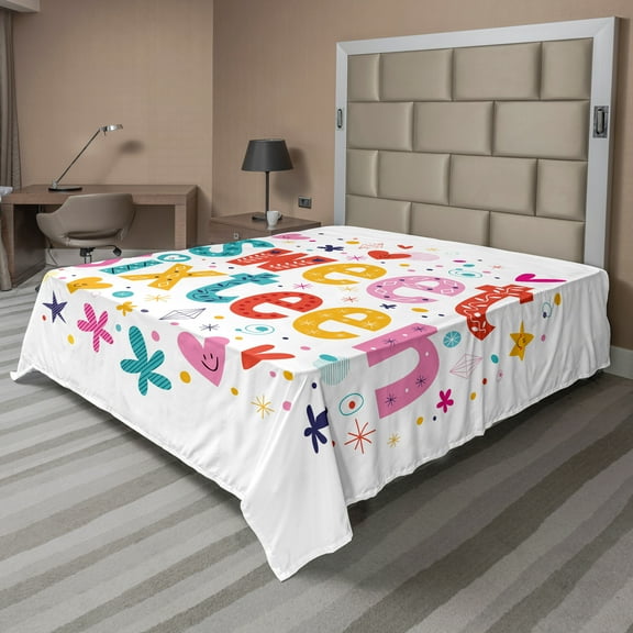 Ambesonne Colorful Flat Sheet, 16 Blossoms, California King, Multicolor
