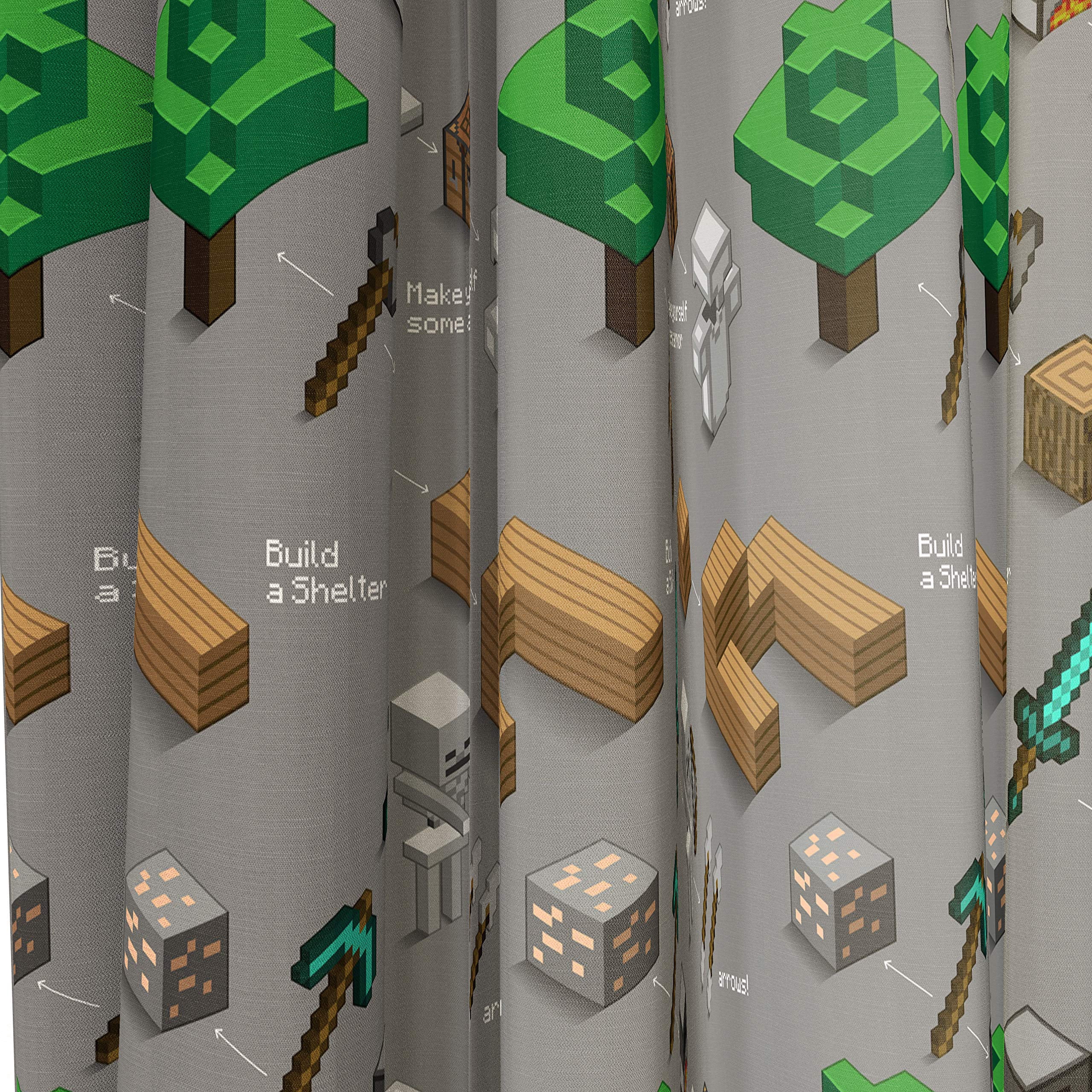 Minecraft Survive Dark Grey 84" inch Drapes, 100% Microfiber Rod Pocket Curtain, Room Darkening