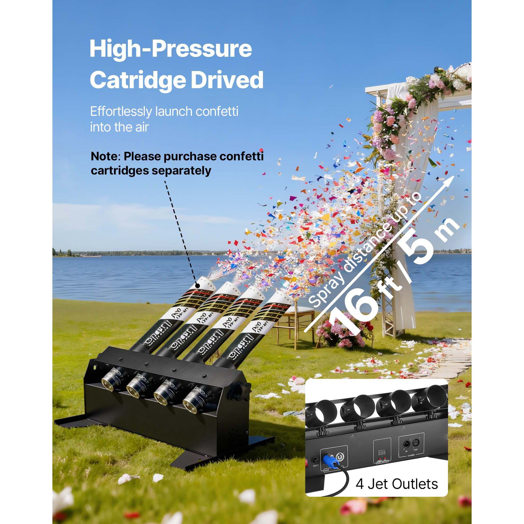 Electric Confetti Cannon Machine, High Output 4-Shot Confetti Launcher, DMX512, Manual & Remote Control, Portable Confe-tti Shooter for Wedding Christmas DJ Party Event Show Stage Night Club