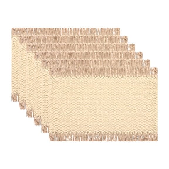 Unique Bargains 6pcs Woven Placemats with Tassels Beige 17.7"x11.8"
