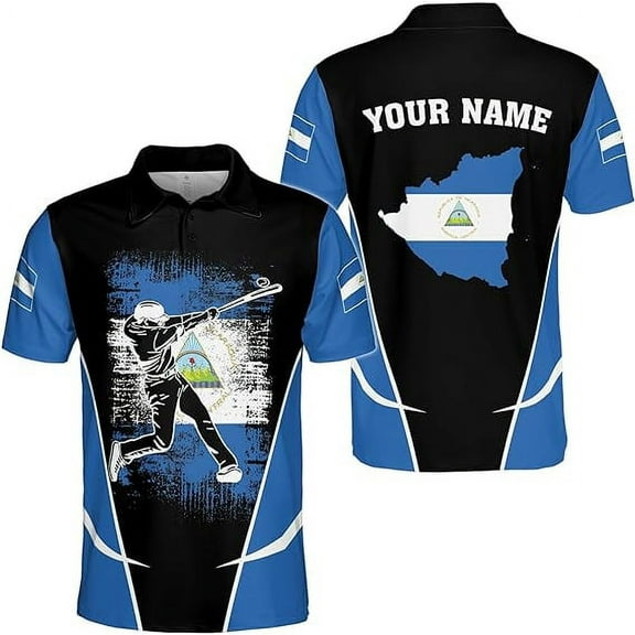 Lotusprinthandmade Personalized Name & Number Nicaragua Pride Men Polo Shirt (Lightweight) S-5XL Multicolor (S)