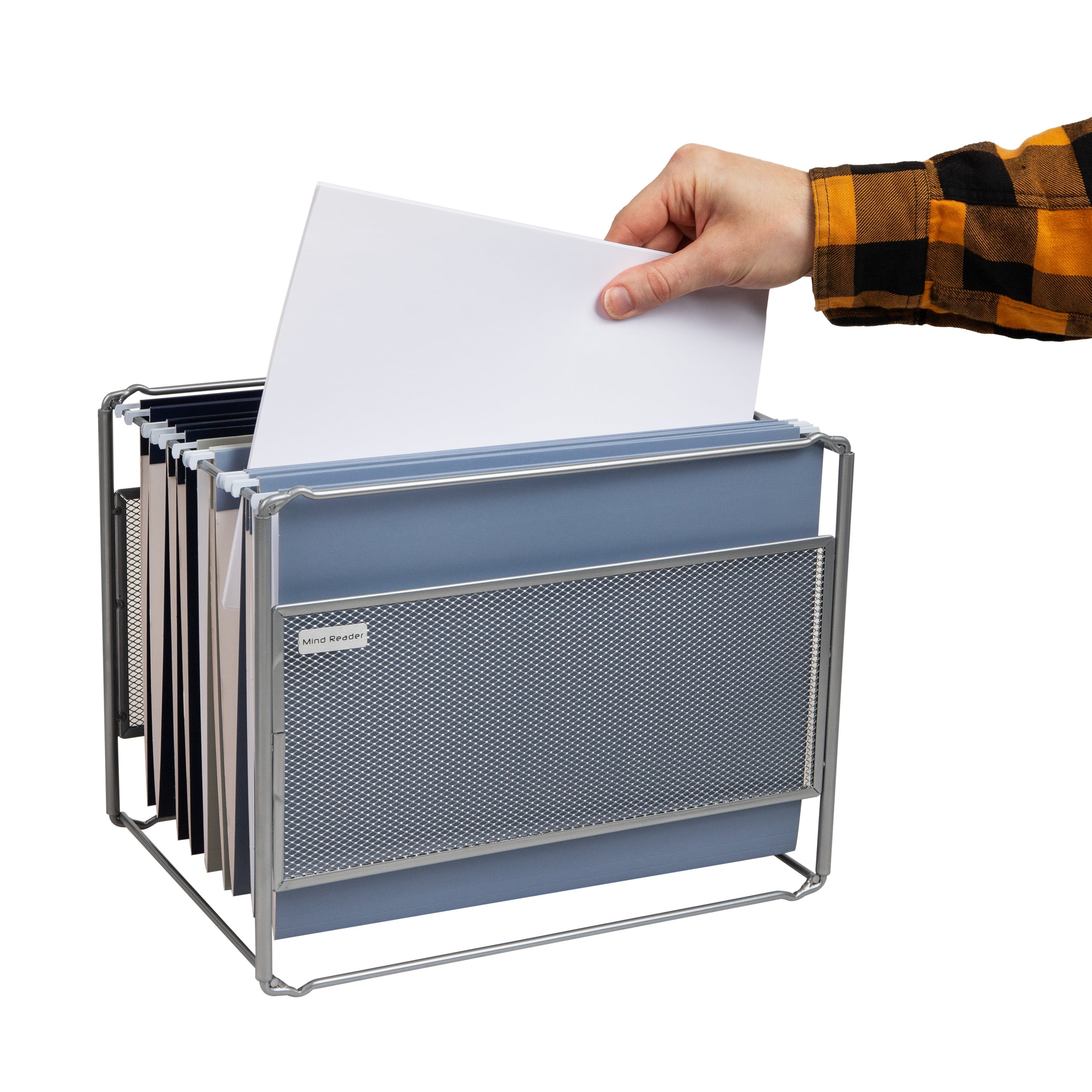 Mind Reader Desktop File Folder Organizer Box File Crate For Hanging Files and Mail, Silver