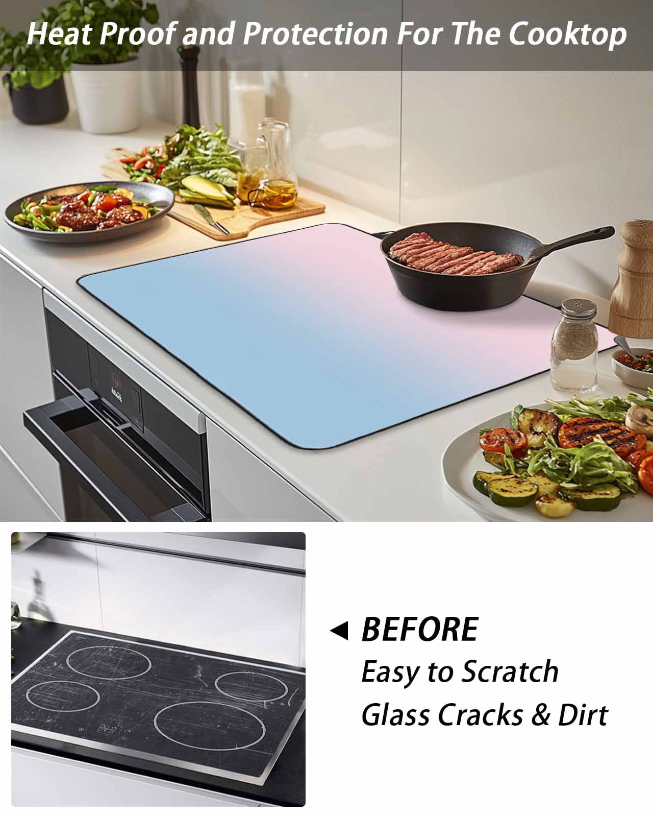 Stove Top Covers for Electric Stove, Pink Blue Ombre Glass Stovetop Cover Protector, Pink Gradient Color Modern Abstract Art Induction Cooktop Protector Oven Mat for Kitchen Countertop 24"x21"