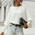 thumbnail image 4 of UJNDER Casual Round Neck Knitted Sweater for Women Long Batwing Sleeve Solid Color Soft Loose Ribbed Pullover White M, 4 of 9