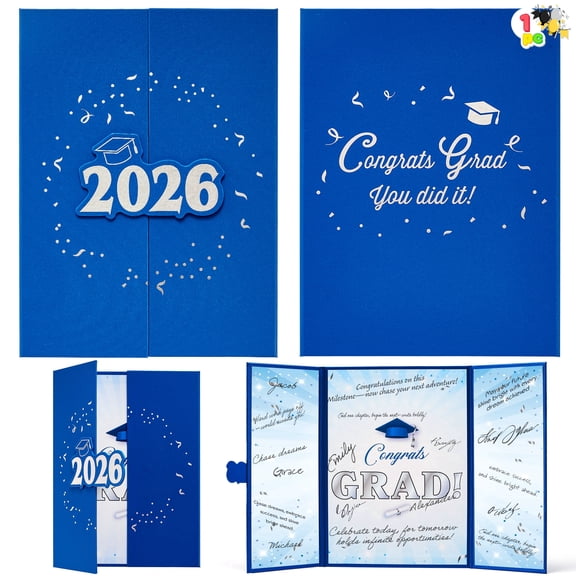Joyfy 2026 Graduation Guestbook Alternative (Blue & Silver), 12" Guest Signature Congrats Graduation Party Decorations, Class of 2026 Grad Card for High School College Grad Gift, Party Guest Signing
