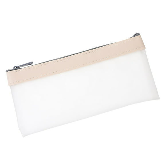 LEORX 1Pack TPU Beige Transparent Rectangular Cash Bag With Zipper Organizer For Women Everyday Use 11.2X3.9X0.4In