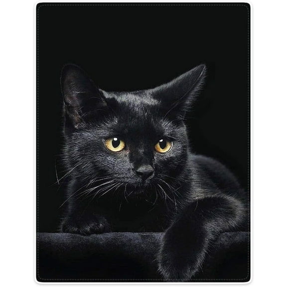 40"x50" Blanket Soft Fluffy Flannel Fleece Throw Black Cat add Same printed canvas bag