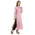 thumbnail image 2 of Moomaya Solid Long Kurti For Women Cotton Tunic 3/4 Sleeve Ethnic Formal Kurta w/ Pockets, 2 of 5