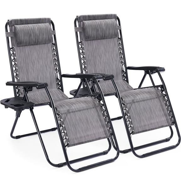 EDX Zero Gravity Chair Outdoor Lounge Chair，Suitable for Beach Terrace Pool Patio, Gray 2-Pack