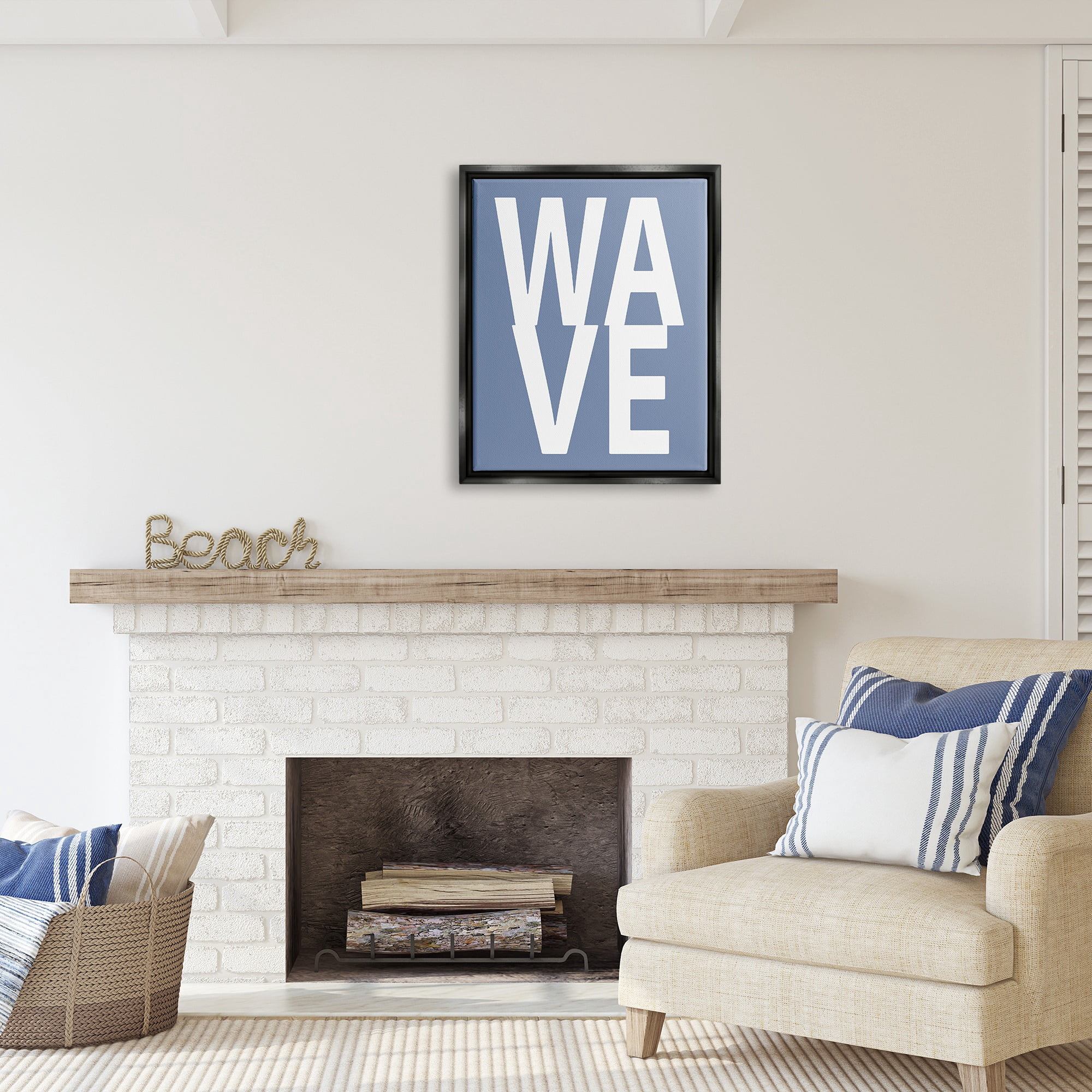 Stupell Industries Nautical Wave Text Nature Painting Black Floater Framed Canvas Art Print Wall Art, 25 x 31