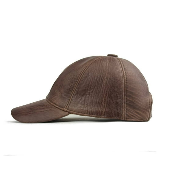 Genuine Real Lambskin Leather Unisex Baseball Cap - 100% Sheepskin Adjustable (Brown)