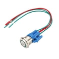 thumbnail image 1 of Interruptor de botón metálico de enclavamiento de 19 mm de diámetro de montaje 1NO 12V luz LED verde con cables de enchufe de socket 1 pieza, 1 of 4