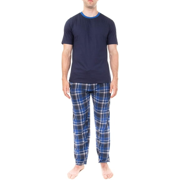Swiss Alps Ensemble Cadeau de Pyjama T-Shirt pour Hommes et Pantalon de Détente en Polaire à Carreaux Buffalo, Bleu Marine, TG
