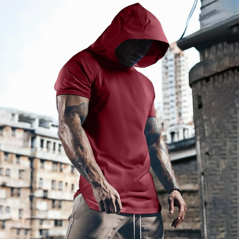 T Shirts for Man Short Sleeved Basketball Sports Split Hoodie