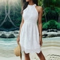 thumbnail image 5 of qolati Summer Dresses for Womens 2024 Sexy Halter Neck Lace Eyelet Short Tank Dress Elegant Sleeveless A Line Flowy Beach Vacation Mini Dress, 5 of 9