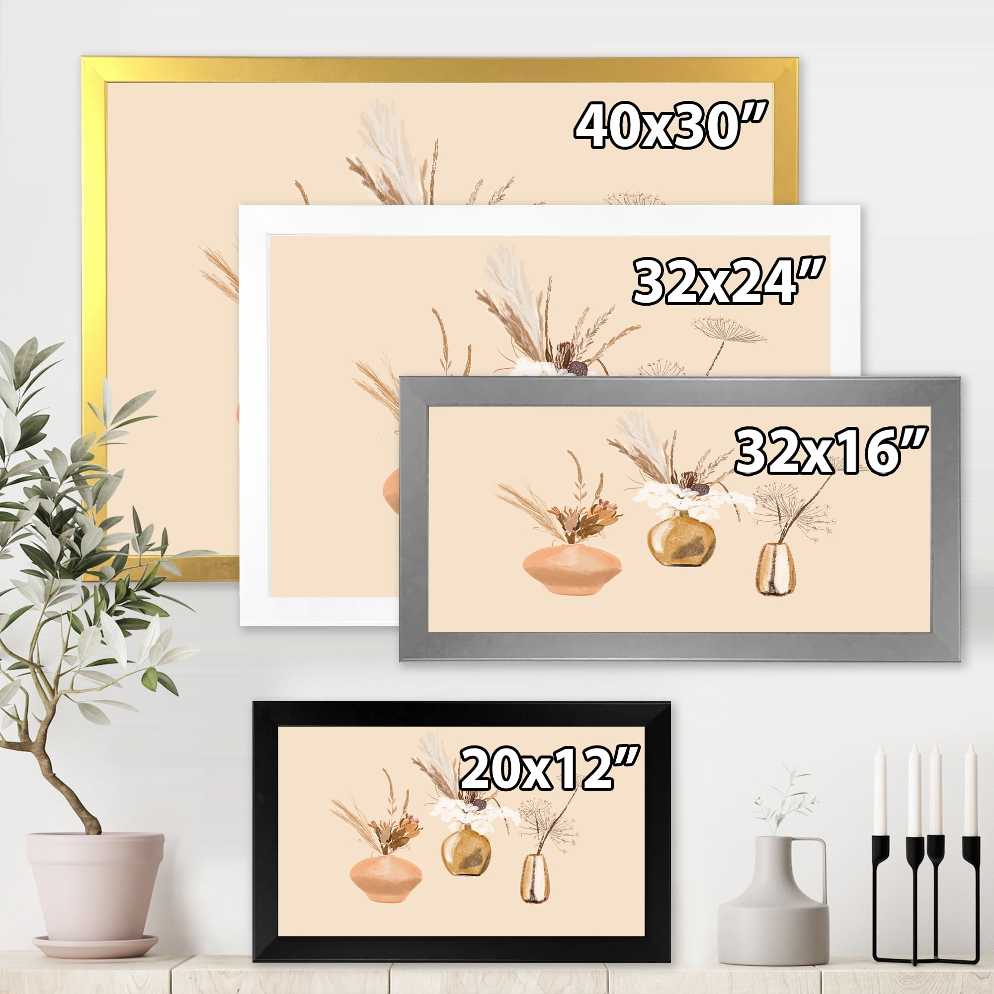 Designart 'Gold Vases With Bouquets Of Wildflowers I' Traditional Framed Art Print